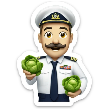 Navy guy with moustache being goofy with Brussels sprouts  sticker