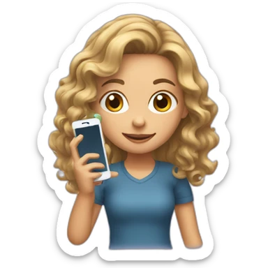 strigth hair withe girl playing with a cellphone sticker