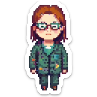 a person with glasses, pixel art style sticker