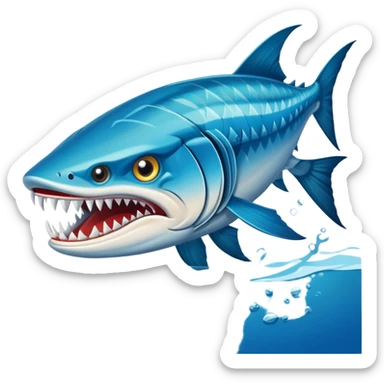 An angry barracuda swims swiftly through the water, its sharp teeth bared and ready for action sticker
