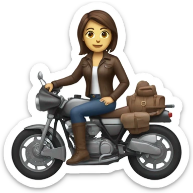 Woman with short brown hair sitting on motorcycle sticker