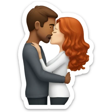 brown hair man kissing redhead woman on lips sticker