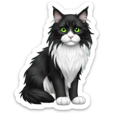 Black and white Maine coon with green eyes full body sticker