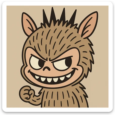 Labubu character, mischievous expression, flat toon style, minimal background sticker