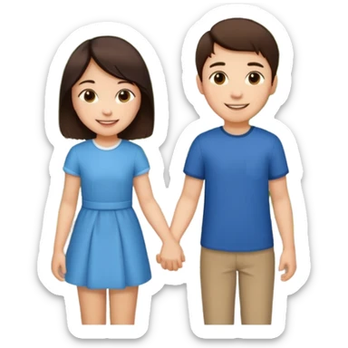 brunette boy holding Asian girl’s hand sticker