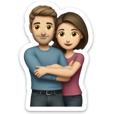 caucasian brunette couple hugging sticker