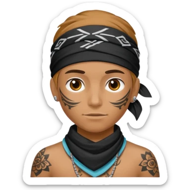 a human with bandana and tattoo sticker