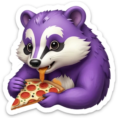 badger eating pizza purple and white sticker