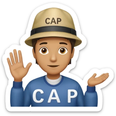 A man standing next to the word cap as if he is presenting it sticker