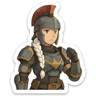 female, wearing reach spartan armor default, long white braid hair, gold yellow eyes, attention pose sticker