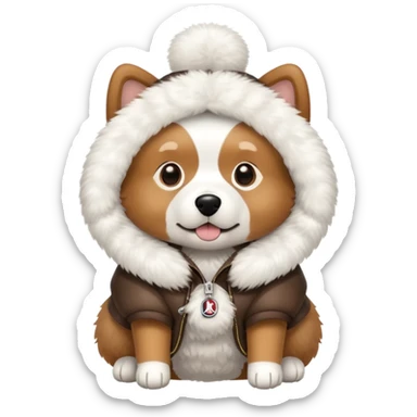 Dog wearing a moncler holdie sticker