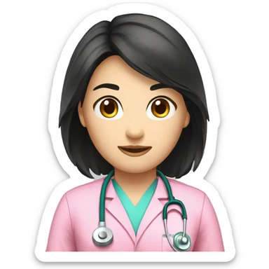 doctor dark long black hair  pink physiotherapist uniform  sticker