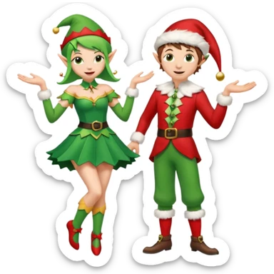 dancing male and female Christmas elves  sticker