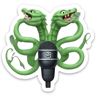 three-headed hydra holding a shure sm58 microphone in its paws sticker