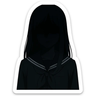 Girl in the shade, dark hair, dark school uniform, face in shadow, only outlines of eyes and mouth visible sticker