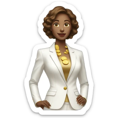 Posh-woman-with-white-suit-holding-golden-coins sticker
