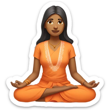 an  Indian woman, sleeveless pastel shirt
 yogi with a peaceful and meditative expression. The character should be wearing an orange robe, symbolizing traditional yogic attire. The yogi can be sitting in a lotus position sticker
