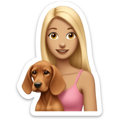 Pretty tan girl with long blonde hair with vizsla puppy sticker