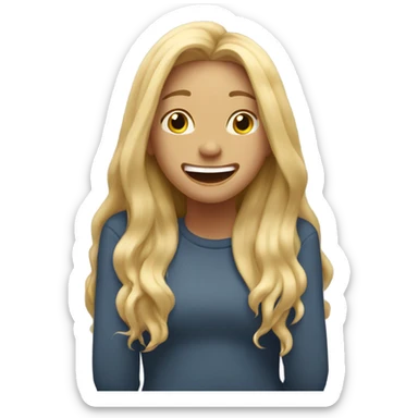 long hair blonde girl with her Hands covering her mouth laugh sticker