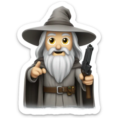 Gandalf with a pistol sticker