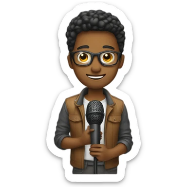 A young man with podcast mic sticker