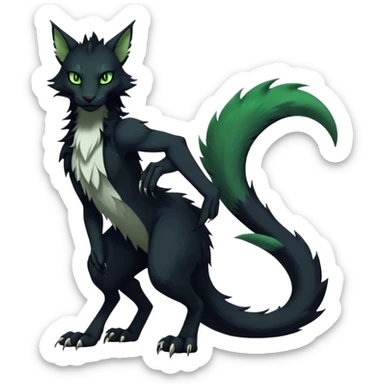 dark cool edgy feline-vernid-sergal-fursona animal creature with a tufted tail full body sticker