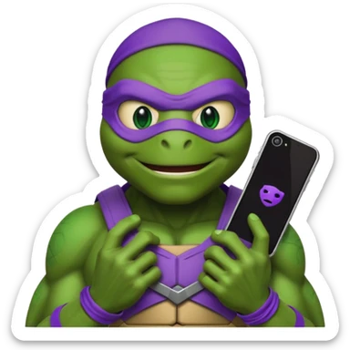 Donatello from Teenage Mutant Ninja Turtles, emoji style, head only, with a tech gadget sticker
