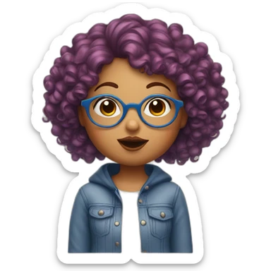 a curvy girl with curly red hair and blue glasses blowing a kiss sticker