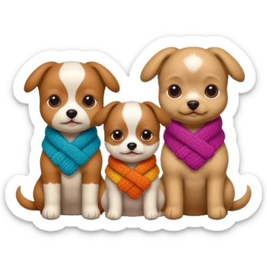 3 Cagnolini piccoli seduti con vestitini di lana fatti a mano sticker