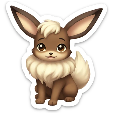 Kawaii Shiny Pastel Eevee with dark brown long emo hair covering her eyes Full Body sticker