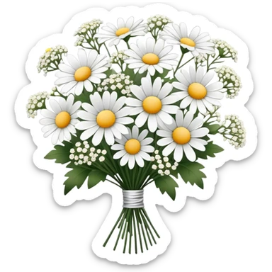 pale black  daisy and babies breath bouquet  sticker