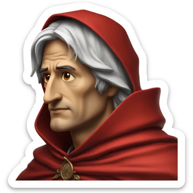 Dante Alighieri portrait in profile in a red hooded cloak sticker