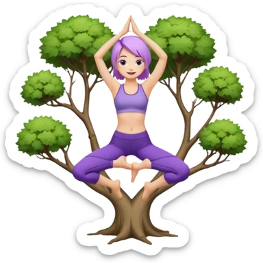Девушка белокожая со светло-фиолетовыми волосами, в одежде для йоги, стоит в позе дерева sticker