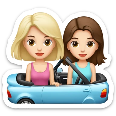 Dos chicas en un carro convertible con muchas bolsas de compras  sticker