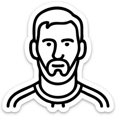 icon of Lionel Messi, simplified and stylized, inspired by Airbnb category icons, minimal lines, clear facial features, short hair and beard, no text sticker