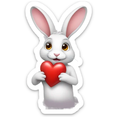 Rabbit holding a heart sticker