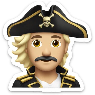 Male pirate captain hat black sash black moustache black sash short blond hair blue eyes sticker