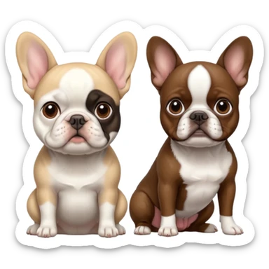 White French bulldog sitting next to brown Boston terrier sticker