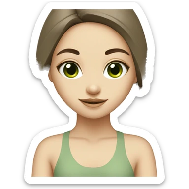 White brunette Girl with green eyes doing yoga in beige tones  sticker