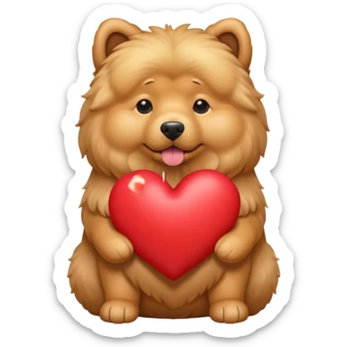 A dog holding a large heart (modeled after a Golden Chow) sticker