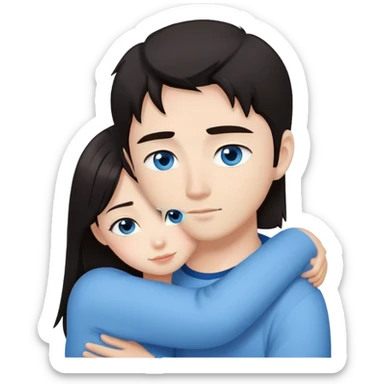 Asian girl cuddles white guy (blue eyes) sticker
