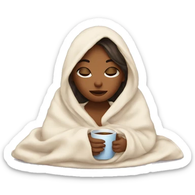 girl inside a blanket sipping coffee eyes closed sticker