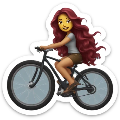 Beautiful tattooed  burgundy long haired woman riding a bike sticker
