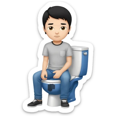 menino de tom de pele médio claro de cabelo preto sentado no vaso sanitário  sticker