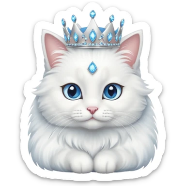 Cat Queen – fluffy white cat with a small diamond tiara, sitting
 sticker