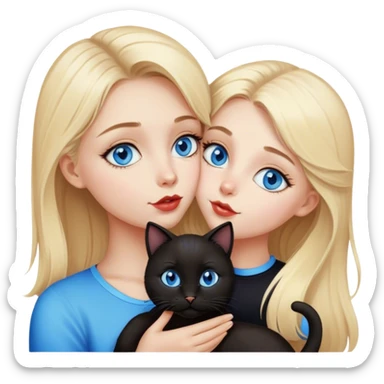 blonde blue eyes girl giving a kiss to a black cat with blue eyes  sticker