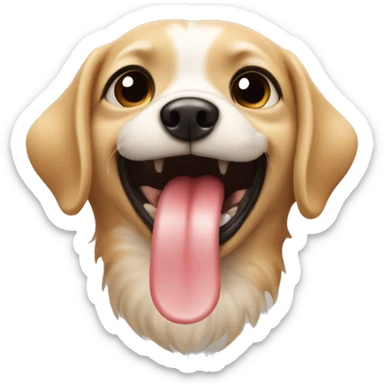 Depict a emoji that shows “yummy” with a picture of a small dog, licking its lips with its tongue sticker