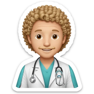 a male doctor with curly hair and cheerful face sticker