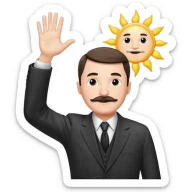 Adolf h , wearing suit and mustache small. Raising his hand to sun sticker