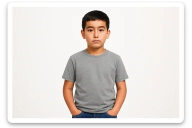 menga 10 11 yoshli bolani tasvirlab ber orqa fonda hech qanday narsa bo'lmasin va u bola o'zbek bo'lsin hech qanday milliy liboslarsiz sticker